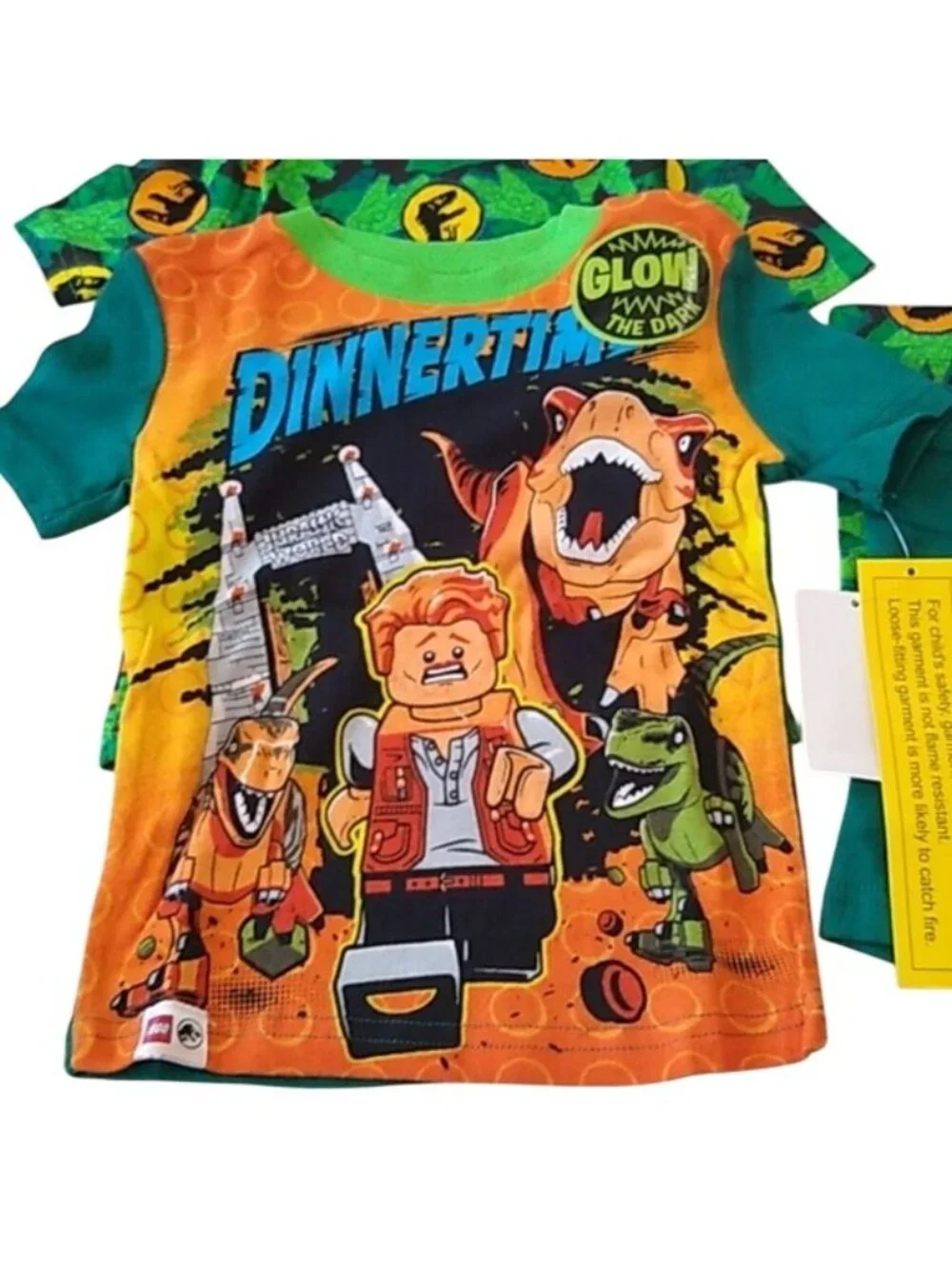 Lego x Jurassic World Dinosaurs 4-piece Pajamas Set Glow in the dark, Size 4